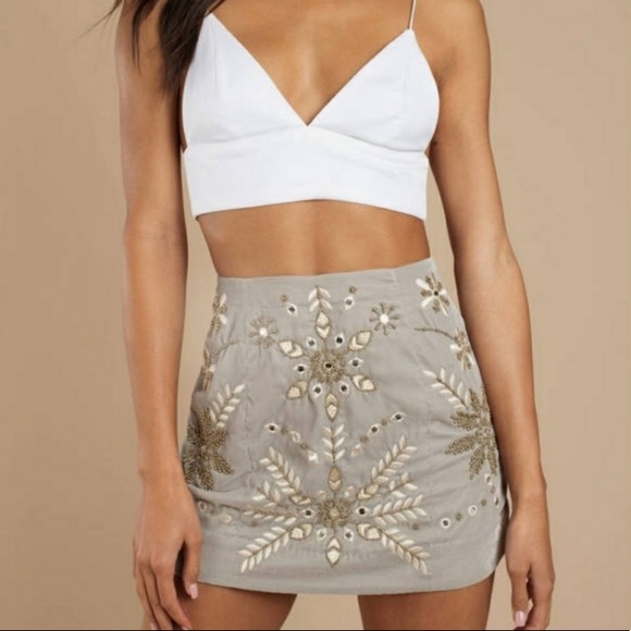 Free People Dresses & Skirts - Free People Silver Velvet Embellished Mini Skirt - Size 0